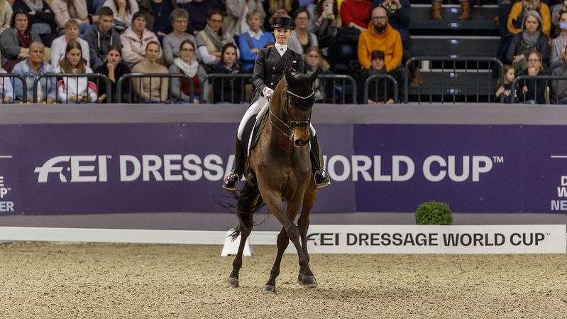 Germany’s Jessica von Bredow-Werndl and TSF Dalera BB won today’s ninth leg of the FEI Dressage World Cup™ 2019/2020 Western European League on home ground in Neumünster (GER). (FEI/Stefan Lafrentz)