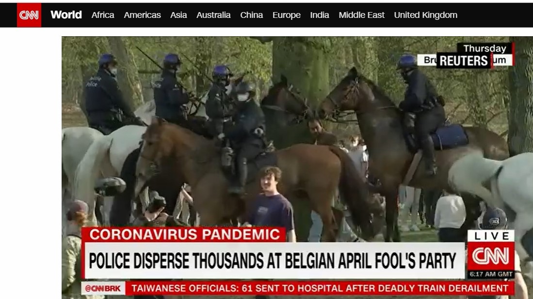 Bruxelles: anche la Polizia a cavallo per un brutto pesce d’aprile