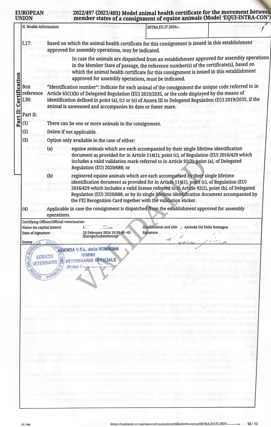TRACES Timbro e firma