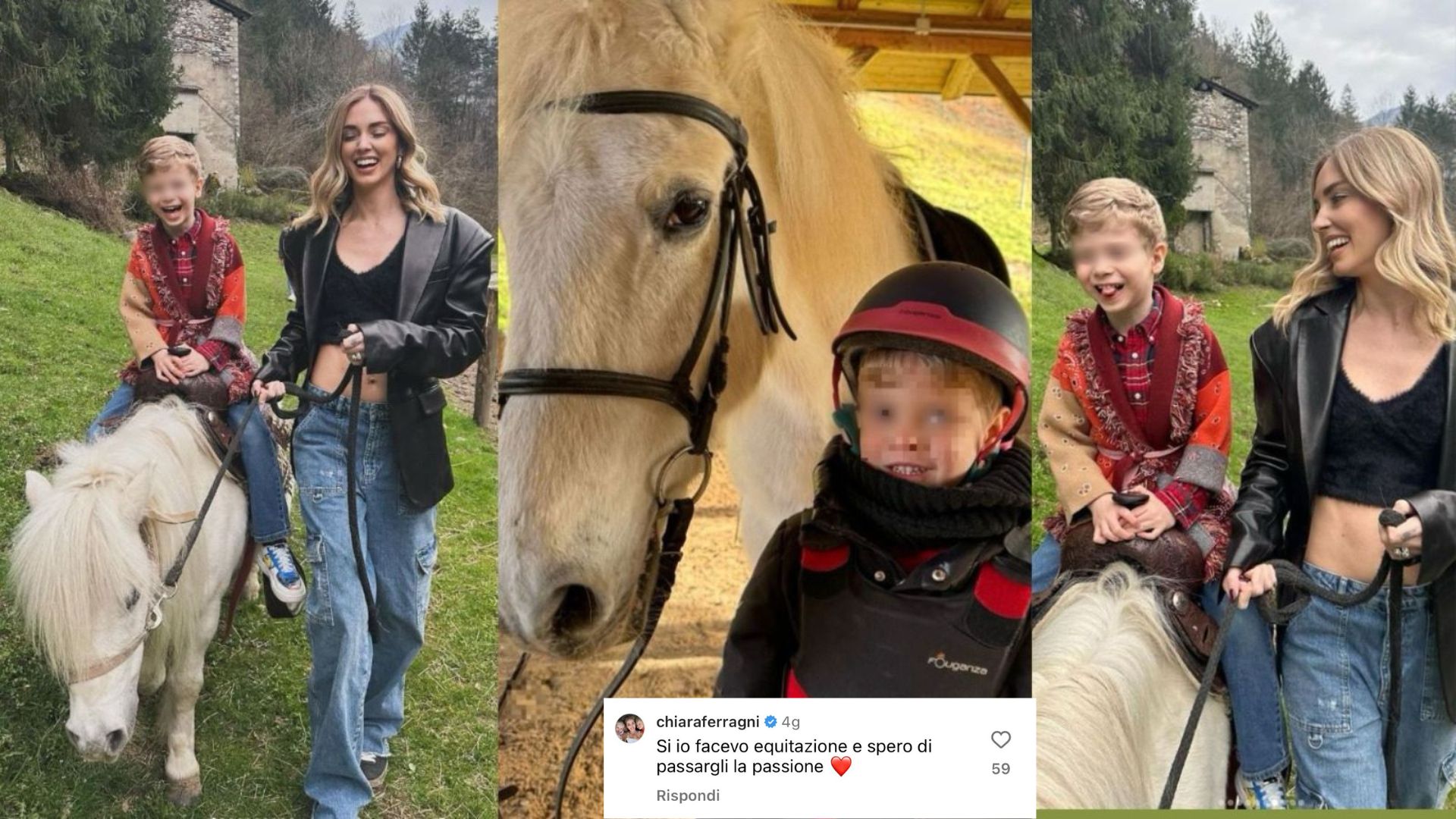 Chiara Ferragni trova il relax tra i cavalli con i bambini