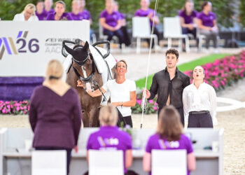Rebecca Greggio e Davide Zanella con Malleret Romulus TS e la longeur Maud Bousignac Dumont ai Mondiali di volteggio di Aachen 2026