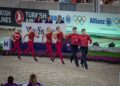 La squadra italiana di volteggio durante il Free Test ai Mondiali di Aachen 2026