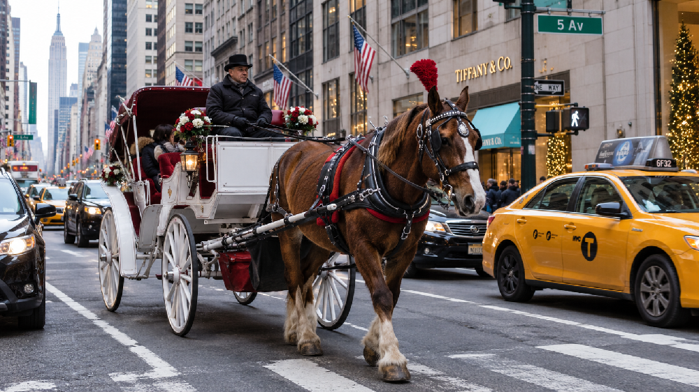 Carrozza a cavalli sulla Quinta Avenue